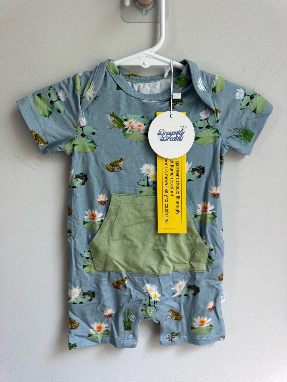 Dragonfly Dreams bamboo Meadow Short Sleeve One-Piece Romper frogs Lily pads